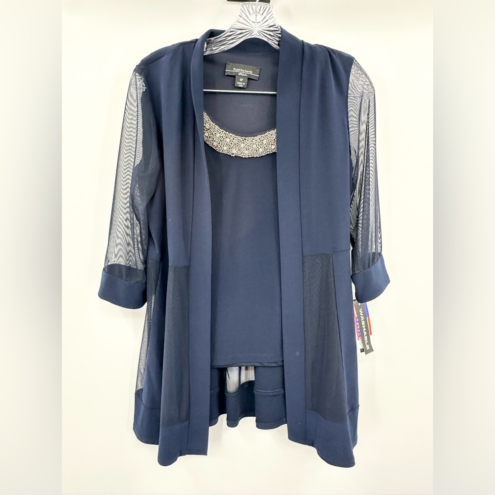 R&M Richards Navy Beaded Layered Blouse‎ & Jacket NWT Women's Size 6P
